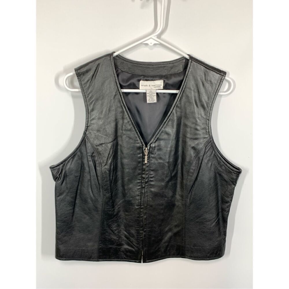 Croft And Borrow Women's Lined Full Zip Leather Vest Black Size Large NWOT